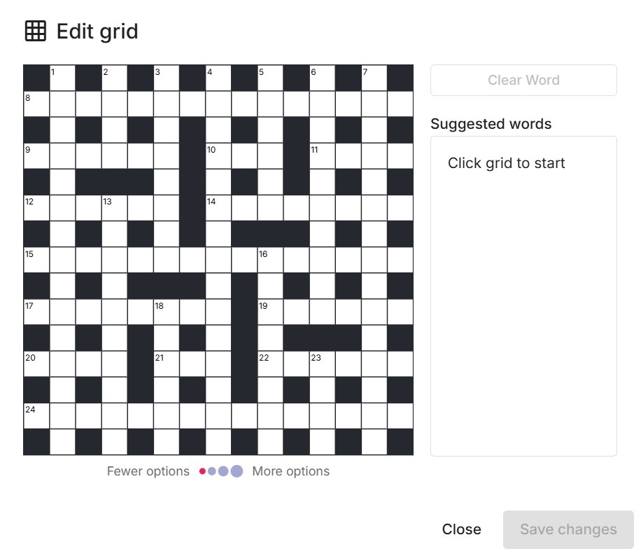 A crossword grid in a dialog