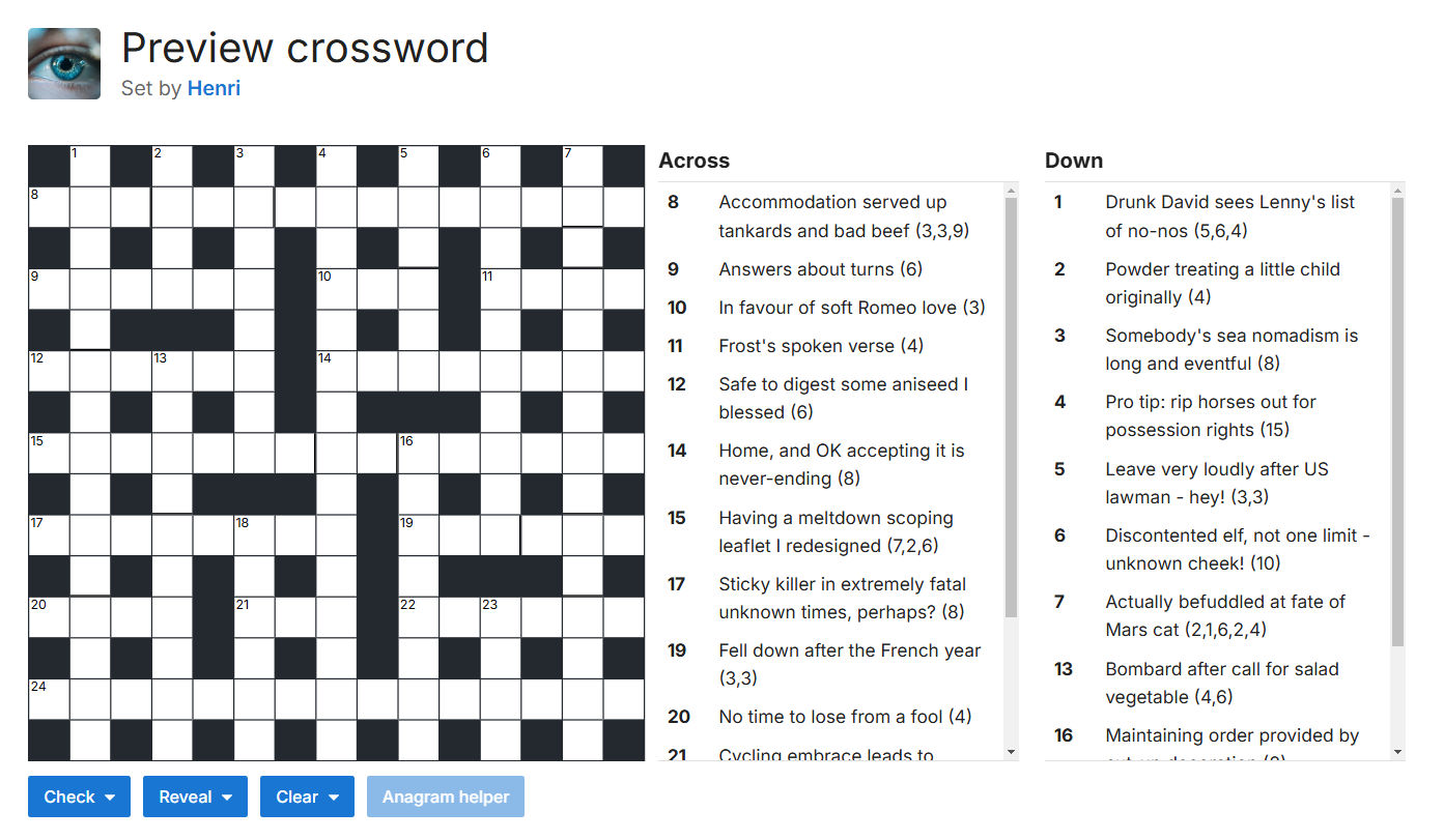 A preview of a crossword
